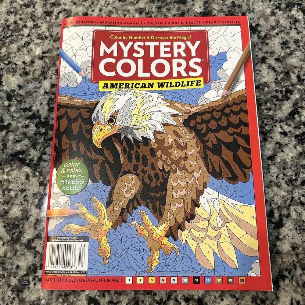 American Wildlife Coloring Book by Numbers Paperback Mystery Colors Brand New